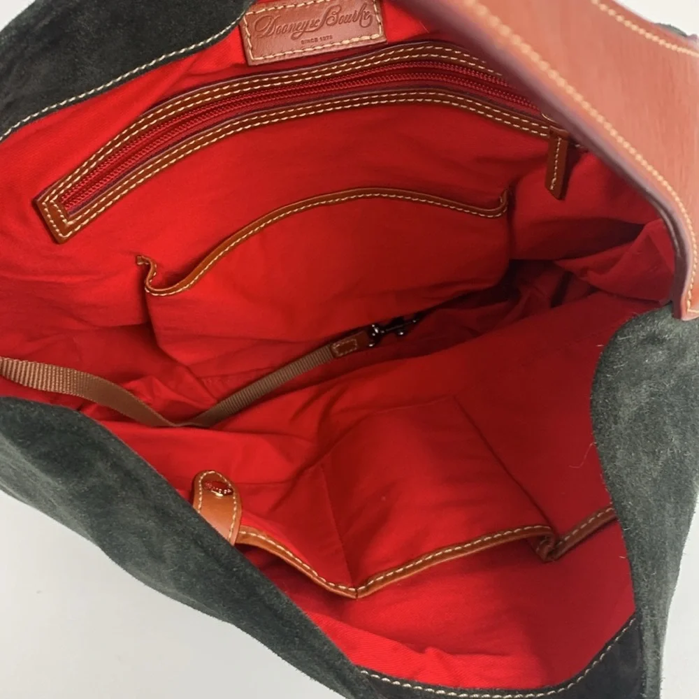 Dooney & Bourke Leather Suede Shoulder Bag Gray Brown Gold Red Lined Pockets - Picture 11 of 16
